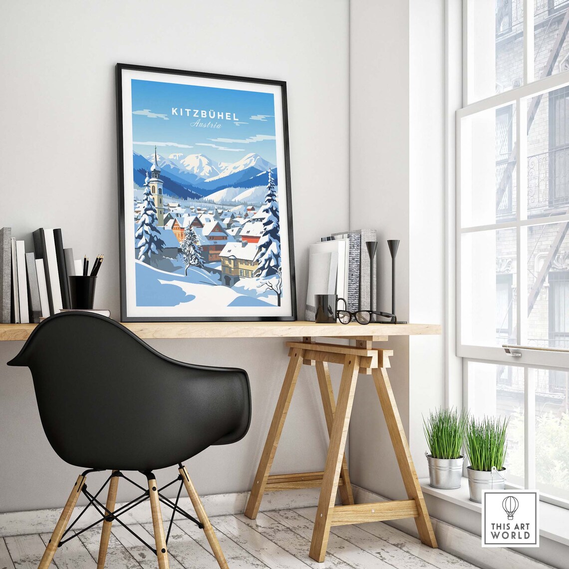 Kitzbuhel Austria Snowy Alpine Village Church Winter Travel Poster - Image 4
