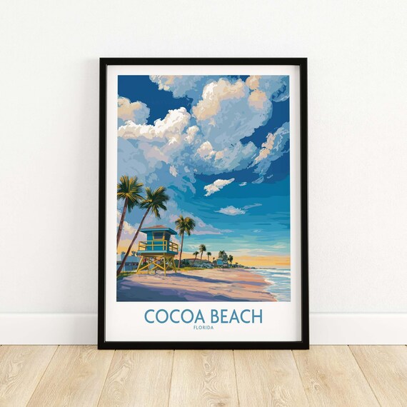 Cocoa Beach Florida Lifeguard Tower Palms Daytime Beach Poster