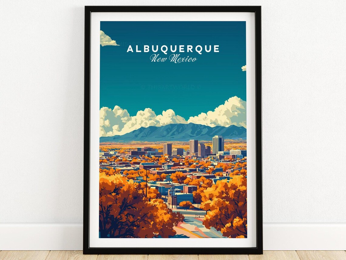 Albuquerque New Mexico Skyline Sandia Mountains Travel Poster