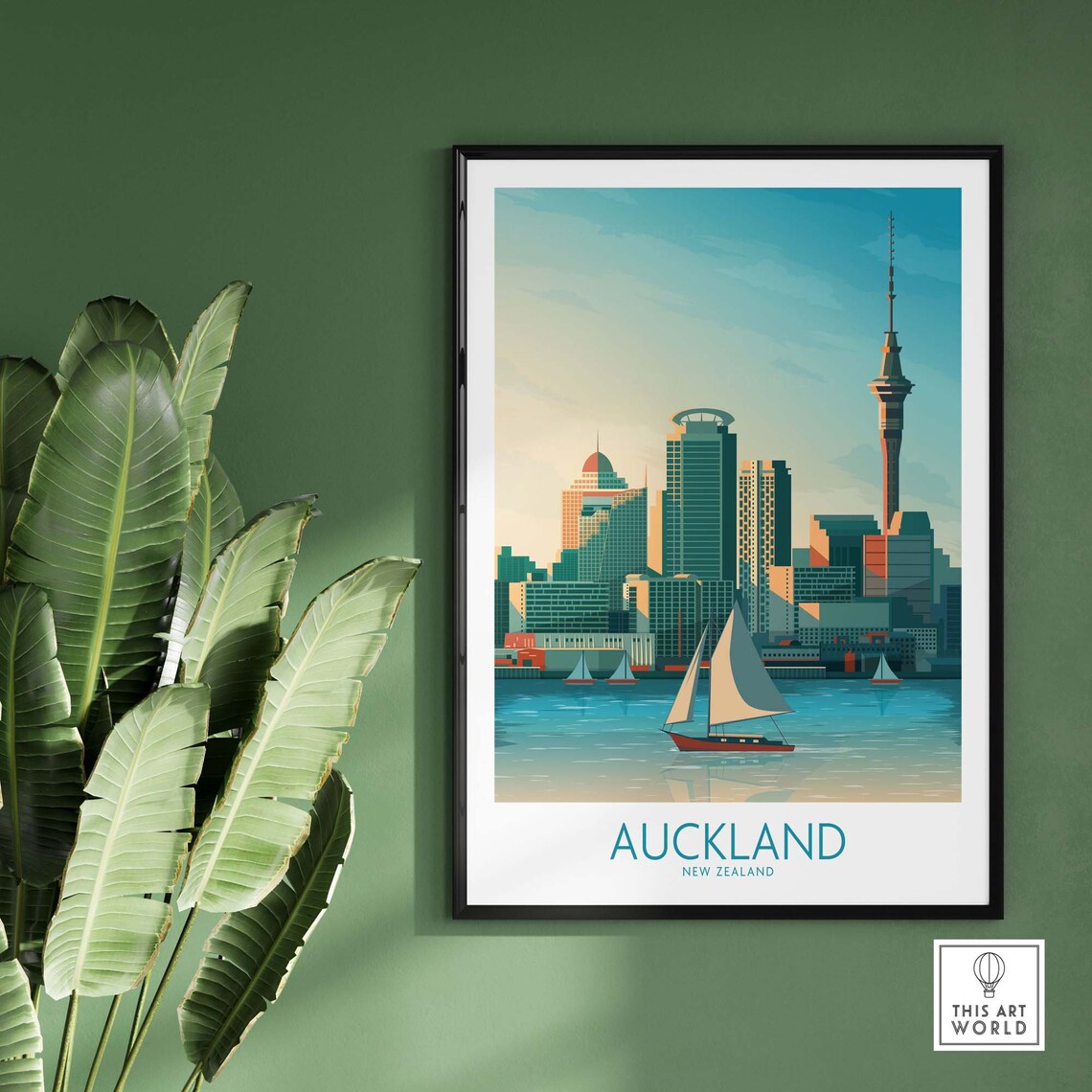 Auckland New Zealand Sky Tower Harbor Sailboats Travel Poster - Image 3