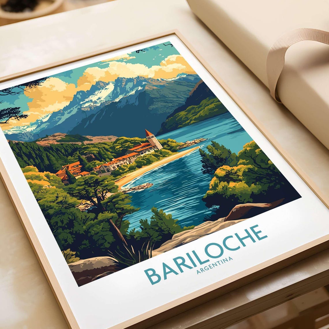 Bariloche Argentina Lakeside Resort Mountain Lake Travel Poster