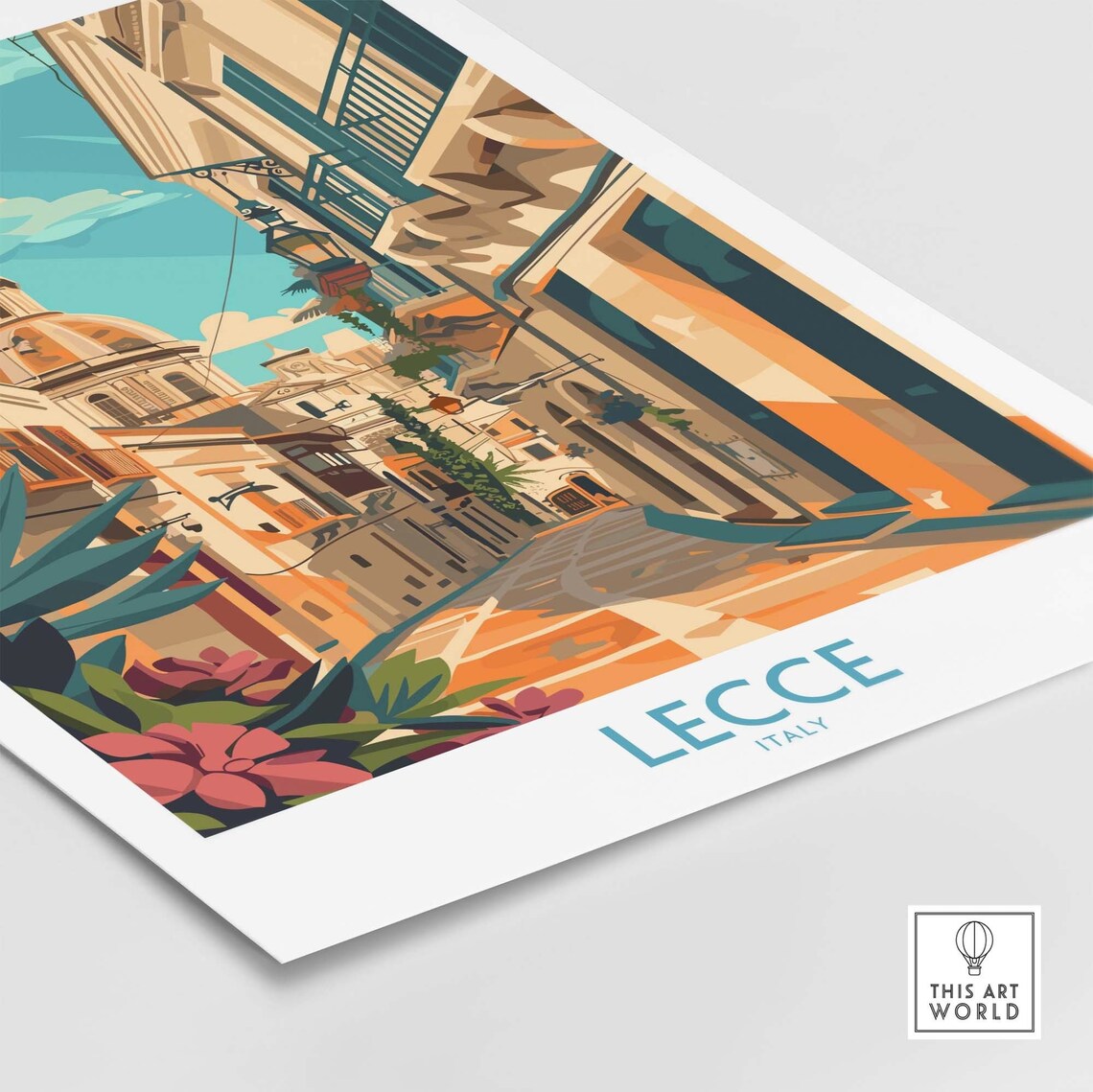 Lecce Italy Baroque Street Dome Flower Garden Vintage Travel Poster - Image 4