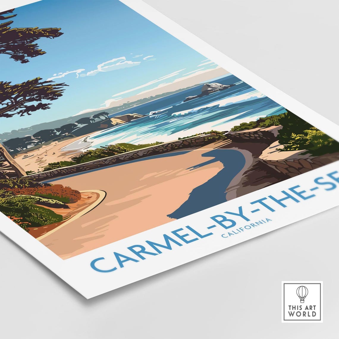 Carmel By The Sea California Cypress Coastal Road Beach Vintage Poster - Image 4
