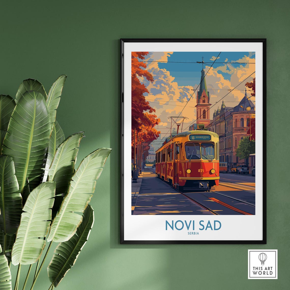 Novi Sad Serbia Classic Red Tram City Boulevard Sunset Poster - Image 2