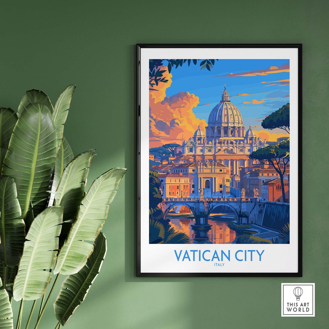 Vatican City Italy St Peters Basilica Dome Sunset Vintage Travel Poster - Image 2