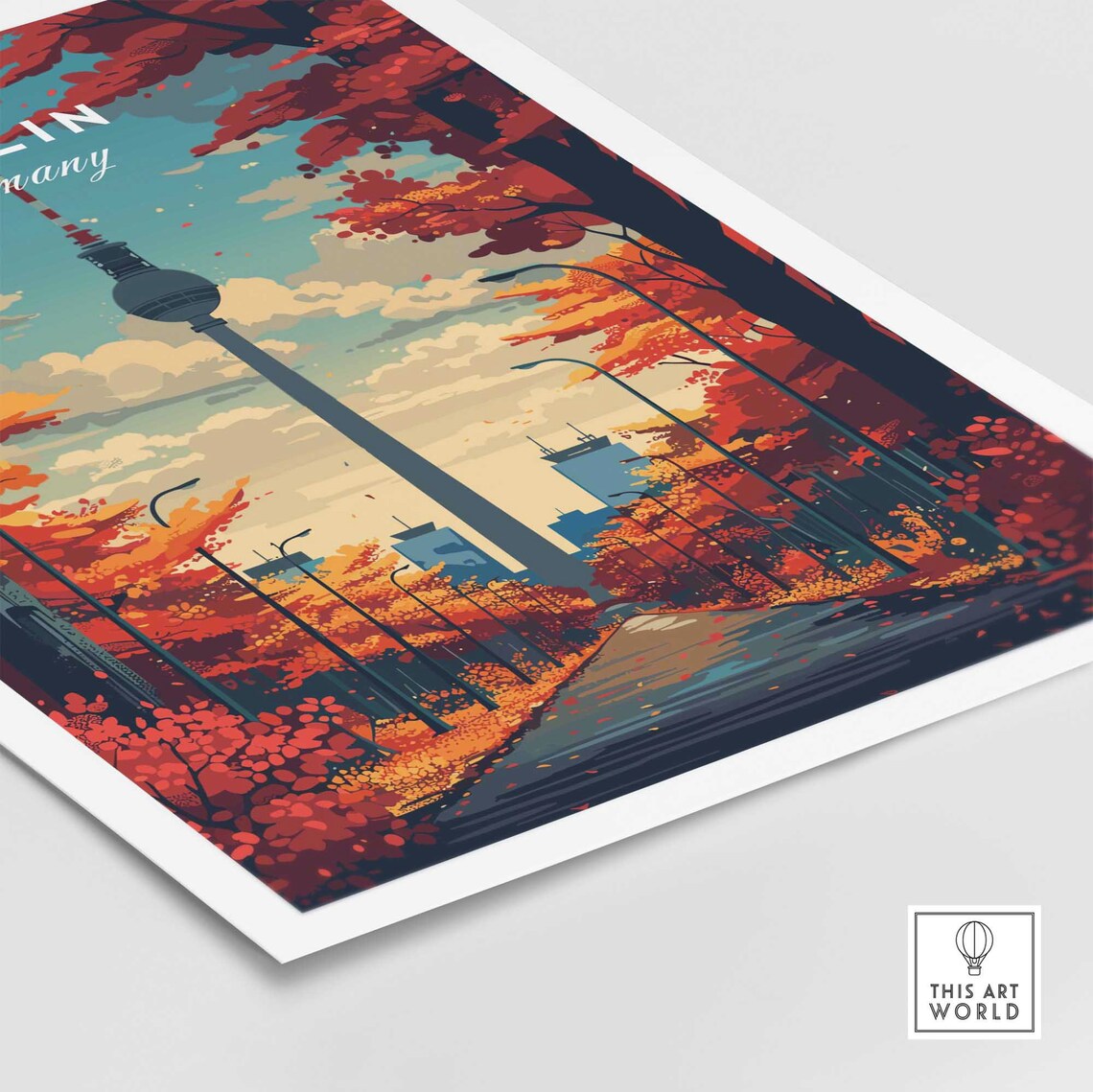 Berlin Germany TV Tower Autumn Foliage Avenue Vintage Travel Poster - Image 4