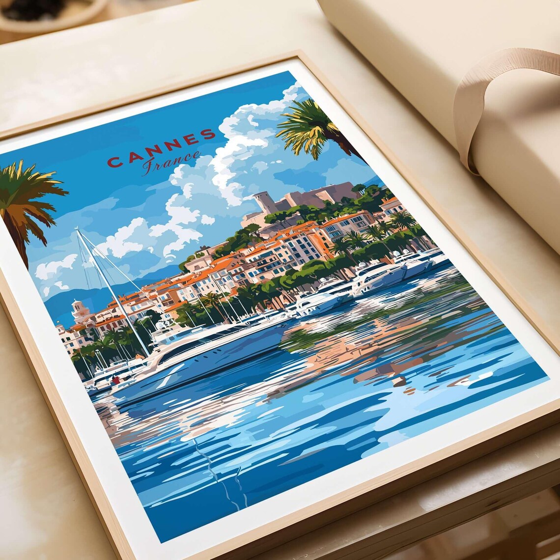 Cannes France Riviera Luxury Yachts Marina Palm Beach Travel Poster - Image 4