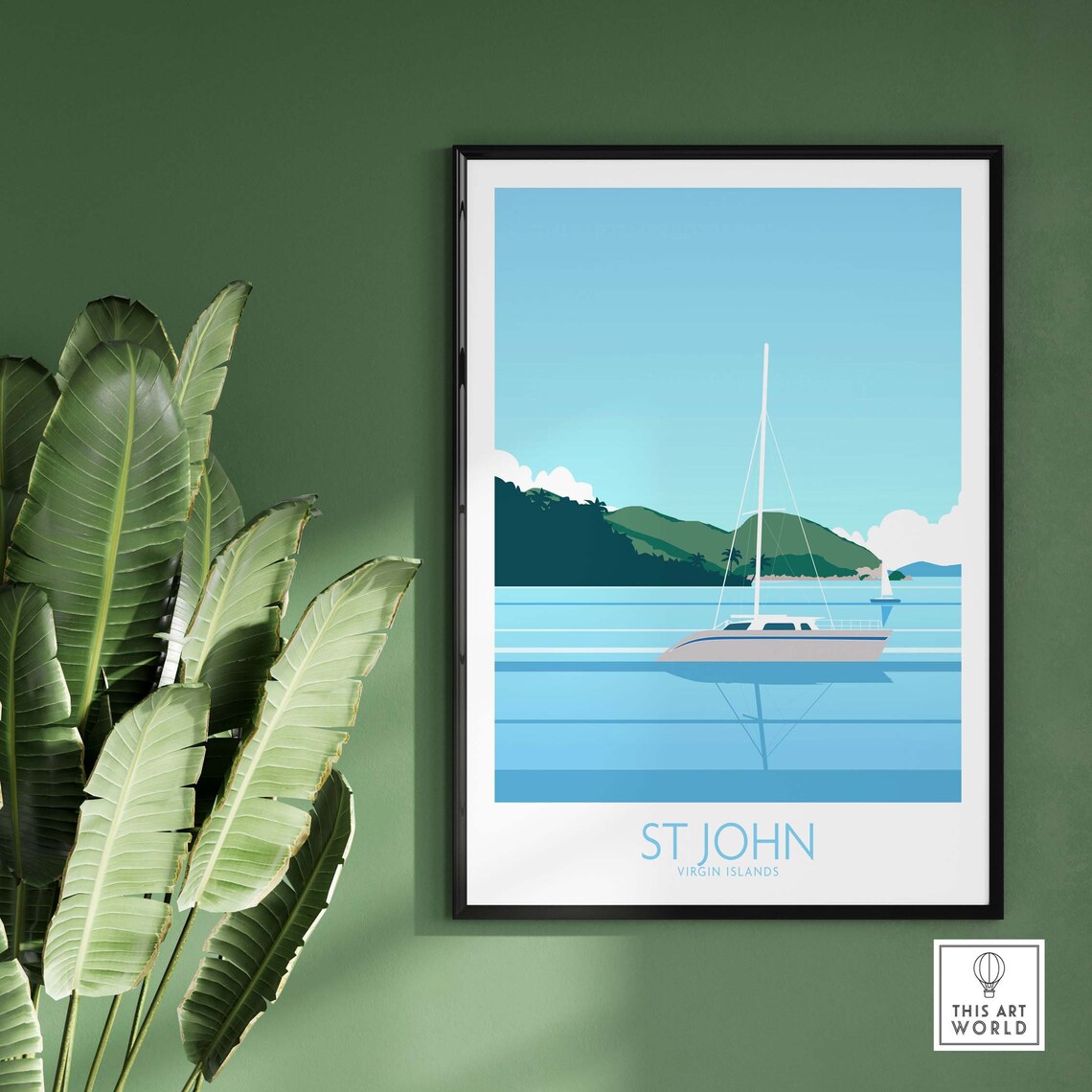 St John Virgin Islands Sailboat Tropical Bay Minimal Travel Poster - Image 2