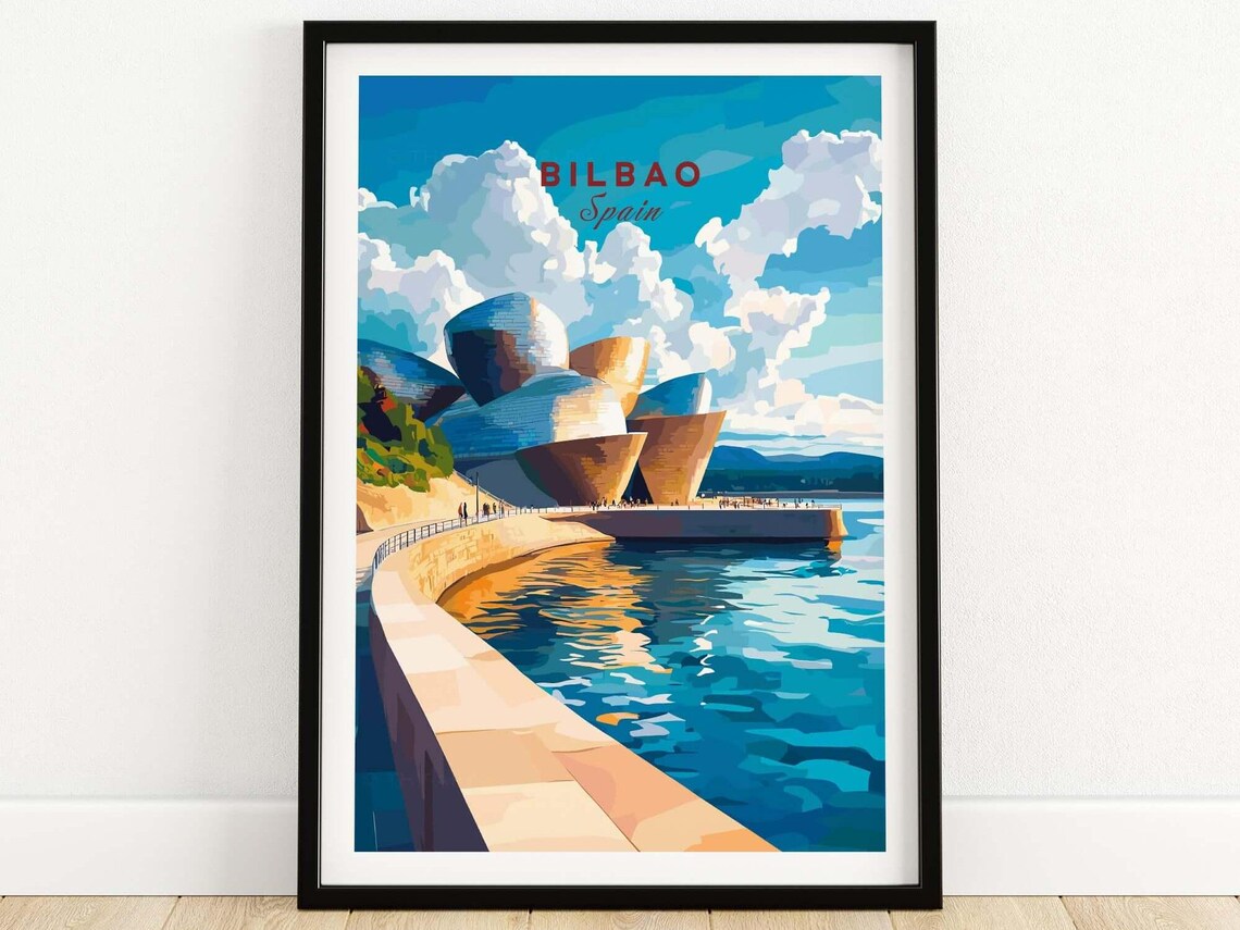 Bilbao Spain Guggenheim Museum Titanium Curves Water Travel Poster