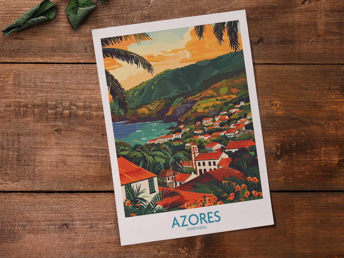 Azores Portugal Travel Poster, Europe Wall Art