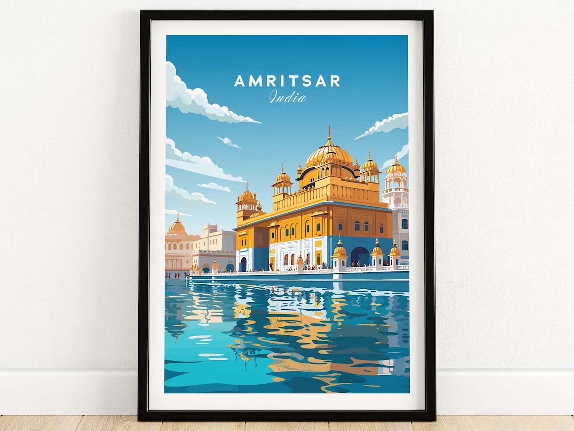 Amritsar India Travel Poster, Golden Temple Punjab
