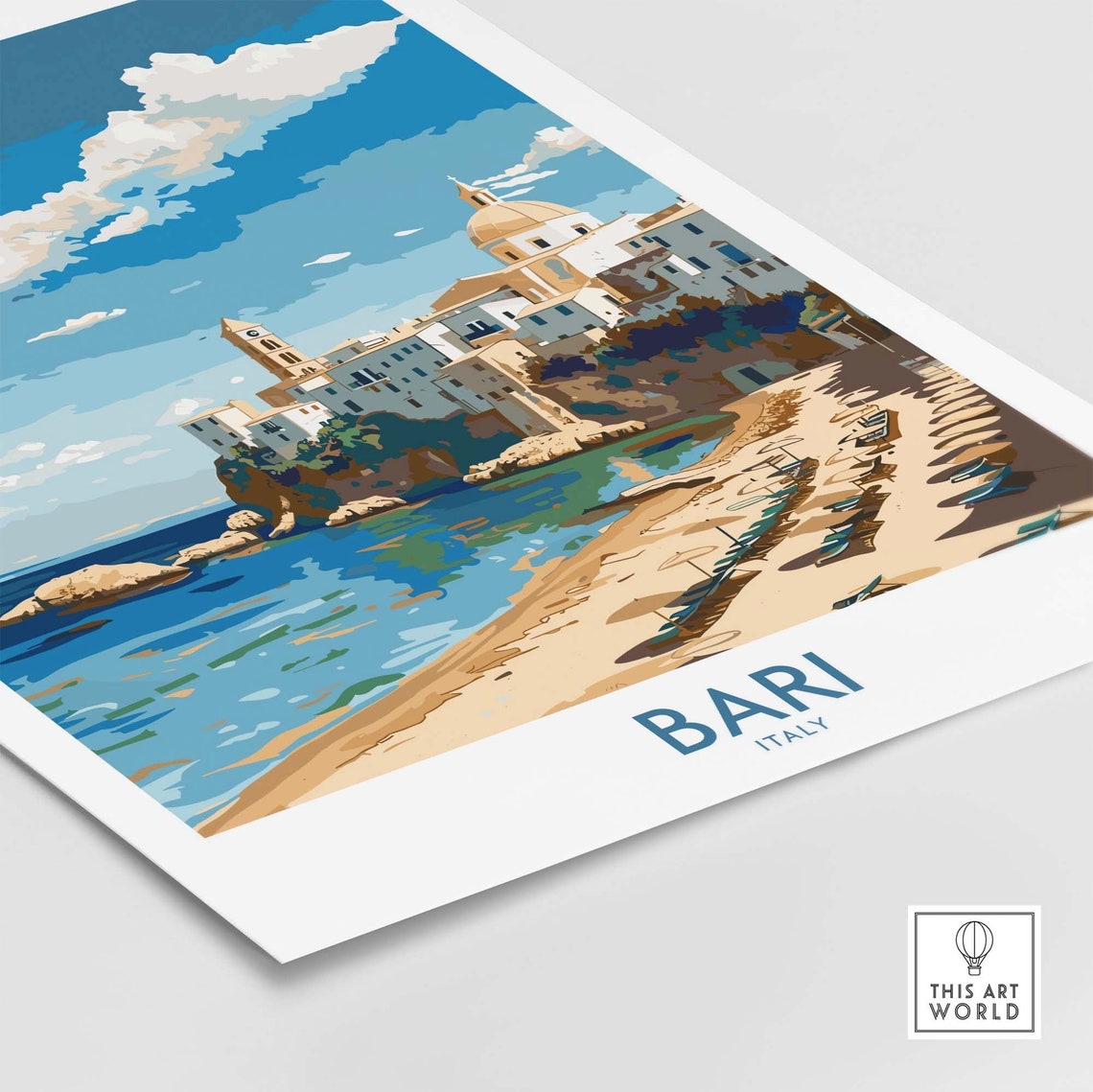 Bari Puglia Beach Umbrellas Old Town On Cliff Coastal View Poster - Image 4