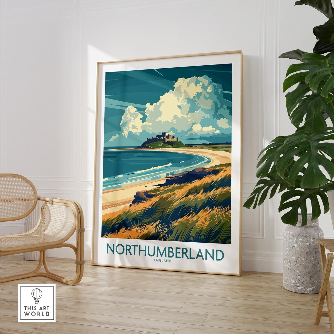 Northumberland England Sandy Bay Headland Castle Views Art Poster - Image 2