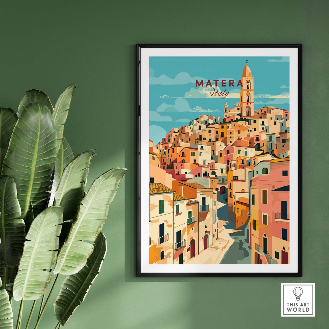 Matera Italy Ancient Stone City Bell Tower Hilltop Old Town Poster - Image 2