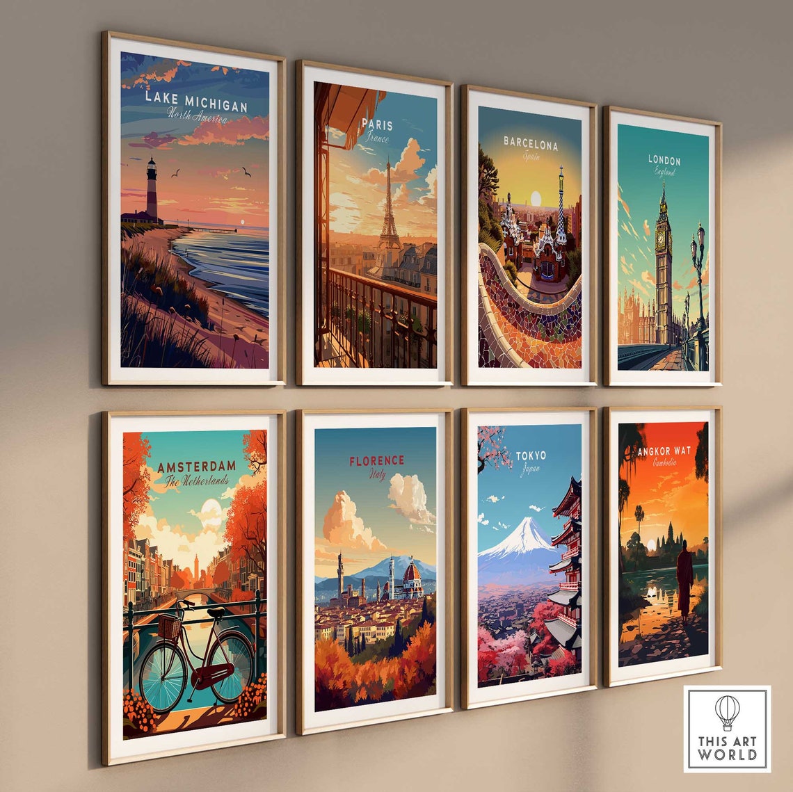 Lake Michigan North America Sunset Lighthouse Pier Birds Poster - Image 3