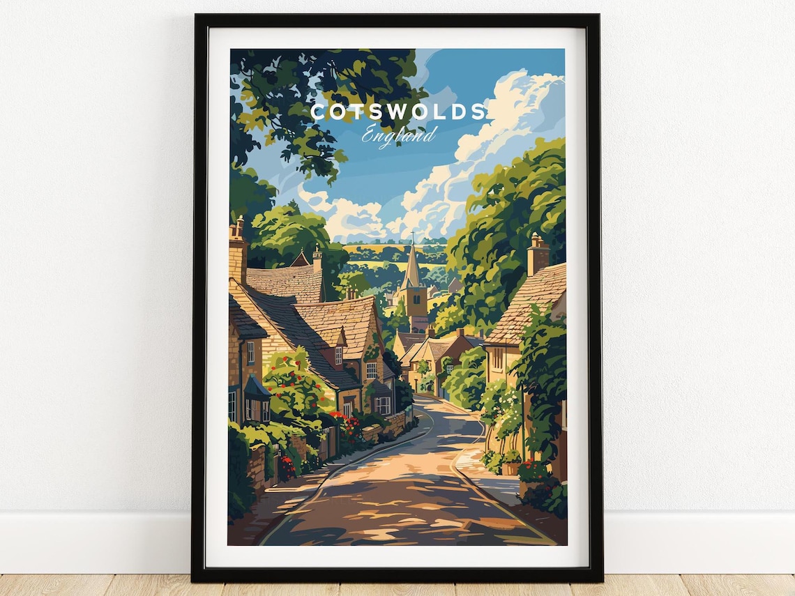 Cotswolds Travel Poster, England Illustration Art Print
