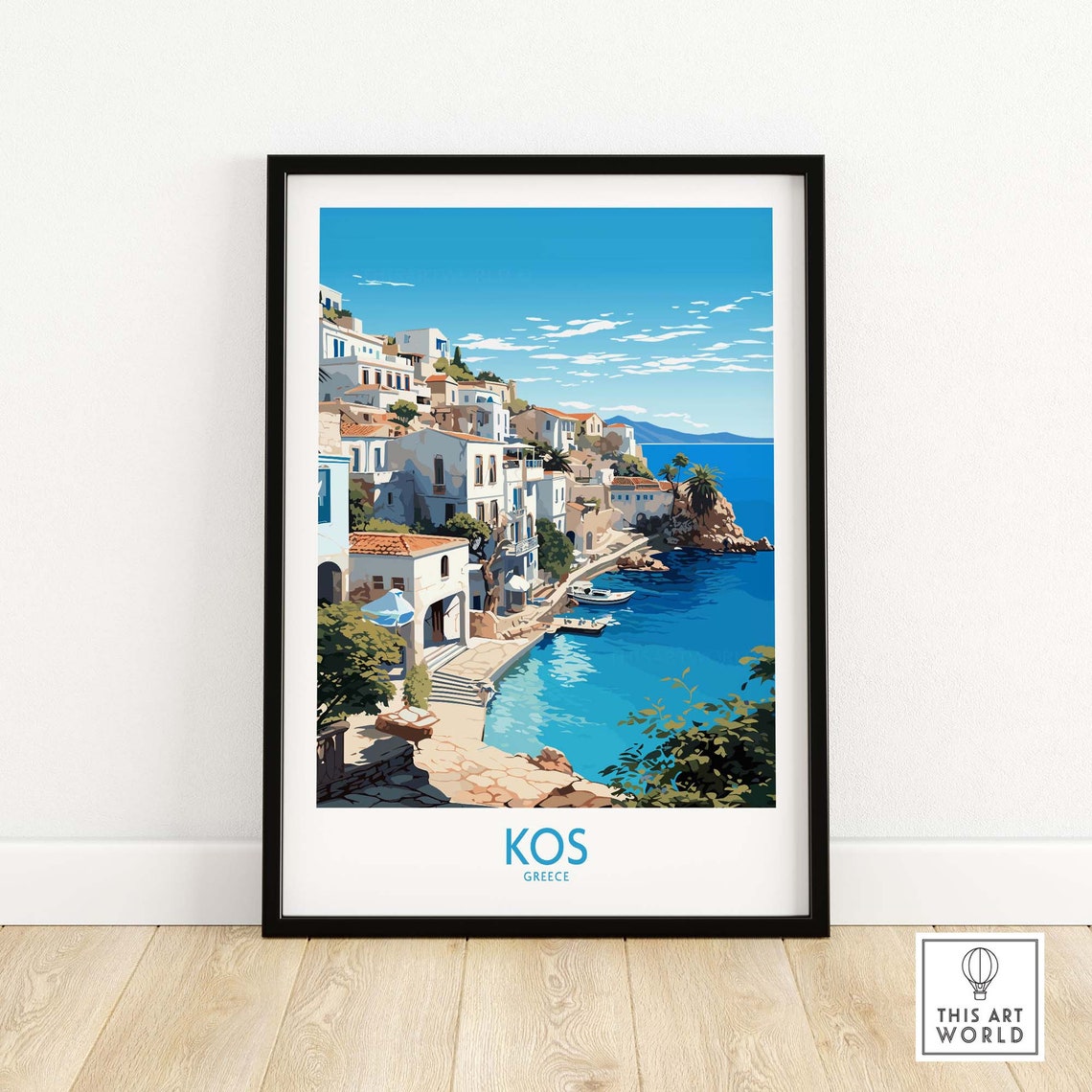Kos Greece Whitewashed Hillside Town Turquoise Aegean Sea Poster