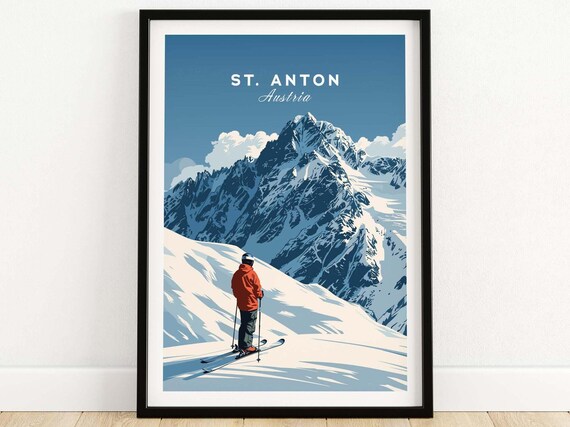 St Anton Austria Lone Skier Facing Rugged Snow Peak Minimalist Poster