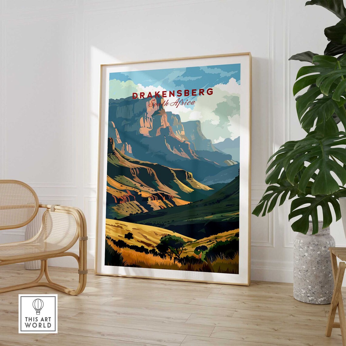 Drakensberg South Africa Layered Cliffs Retro Vintage Travel Poster - Image 3