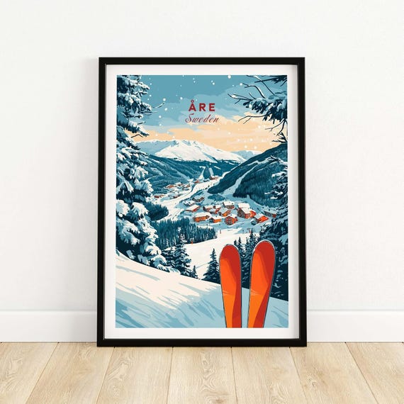 Re Sweden Ski Resort Art Print, Winter Sports