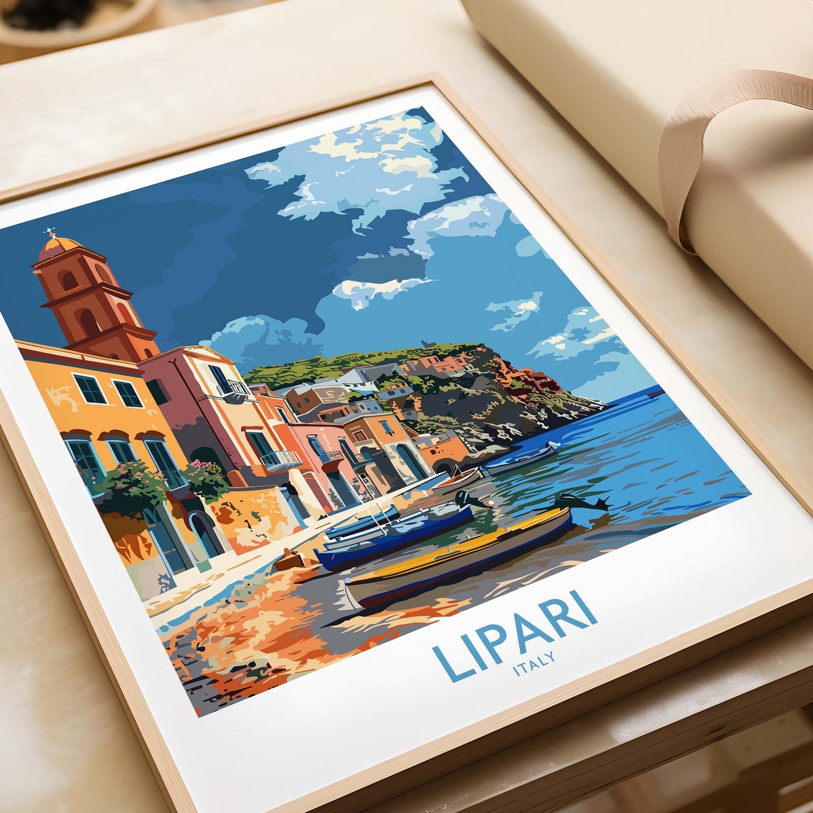 Lipari Italy Harbor Boats Aeolian Islands Coastal Scene Poster
