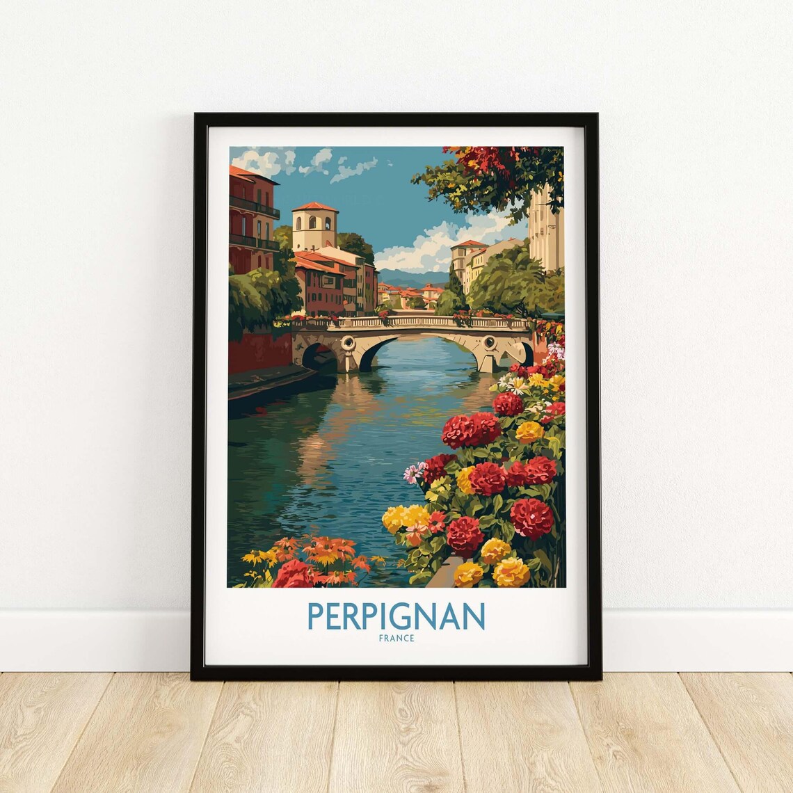 Perpignan France River Bridge Flowers Old Town Riverside Poster