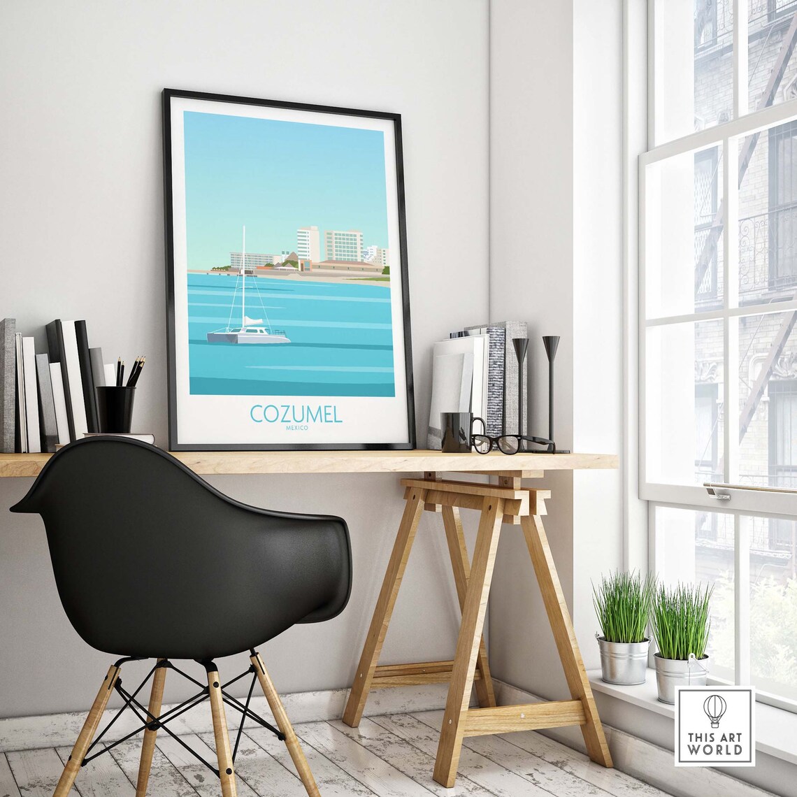 Cozumel Mexico Sailboat Turquoise Caribbean Sea Minimal Art Poster - Image 4