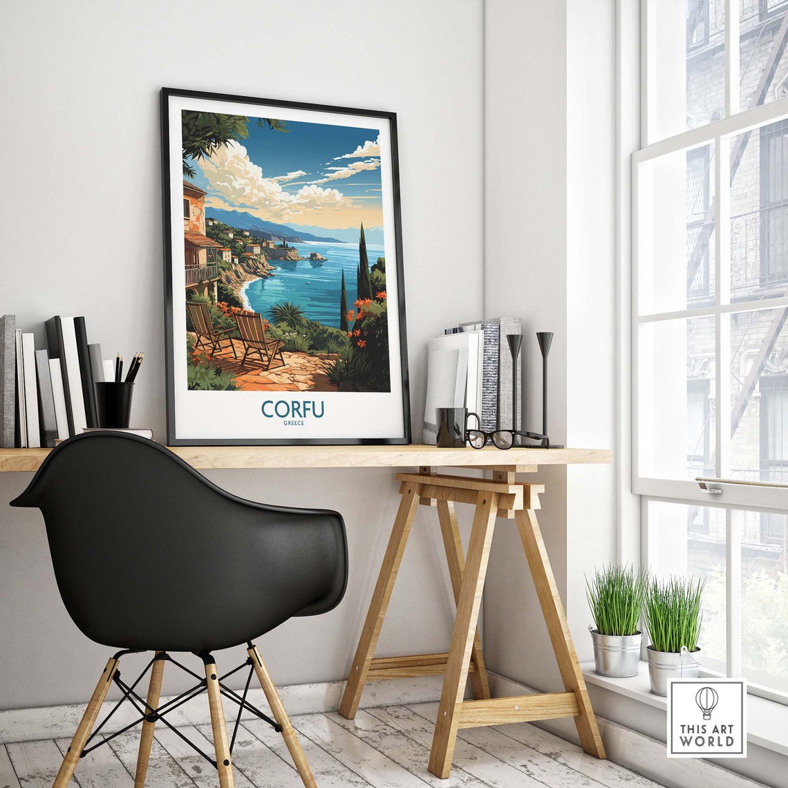 Corfu Greece Coastal Terrace Cypress Sea View Vintage Travel Poster - Image 4