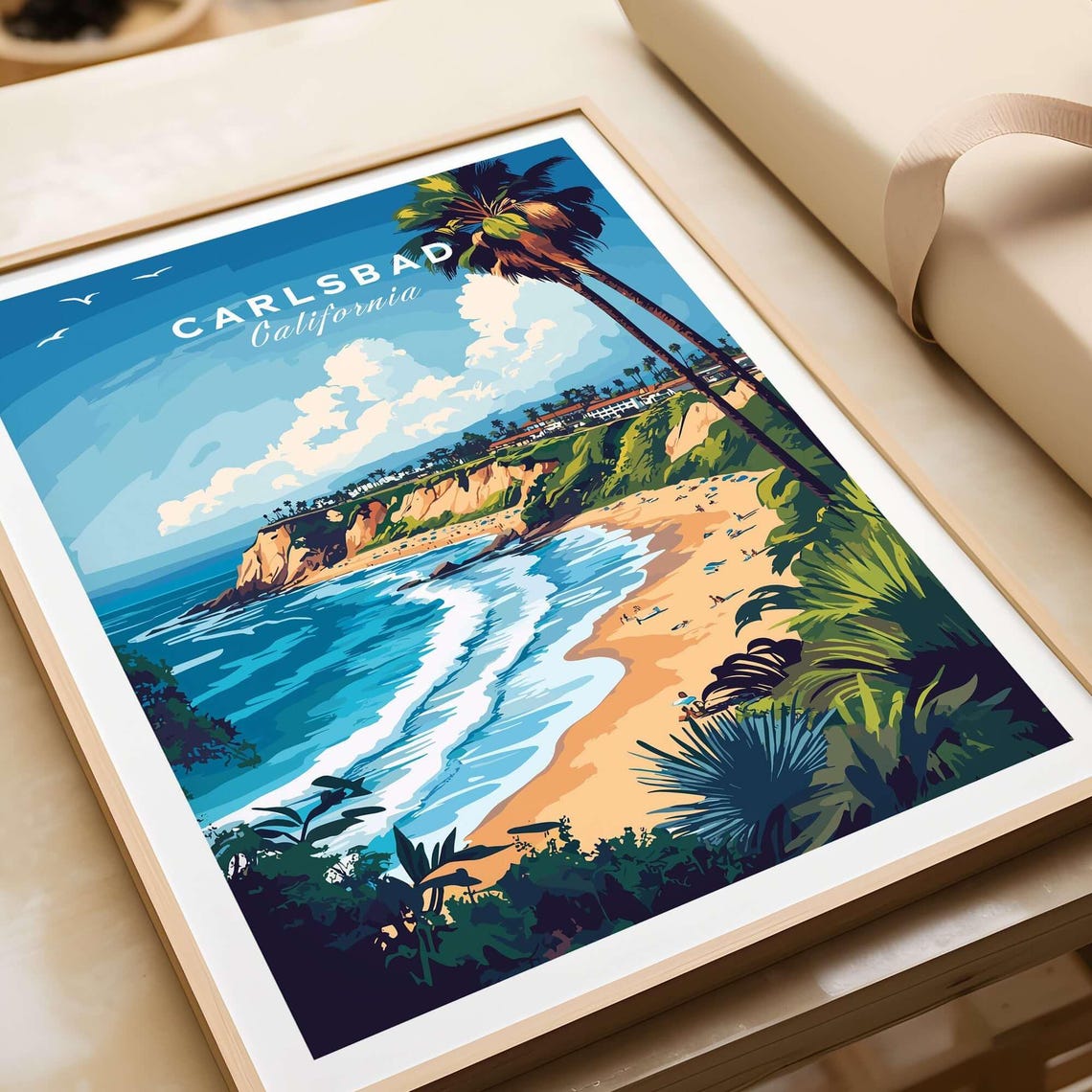 Carlsbad California Cliff Beach Surf Waves Palm Trees Travel Poster - Image 4