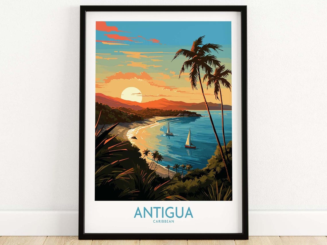 Antigua Poster Art Print Travel Home Dcor Gift Illustration Artwork Birthday Present