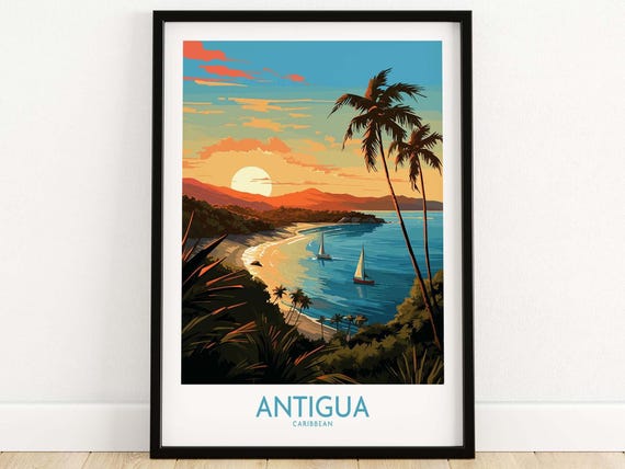 Antigua Poster Art Print Travel Home Dcor Gift Illustration Artwork Birthday Present
