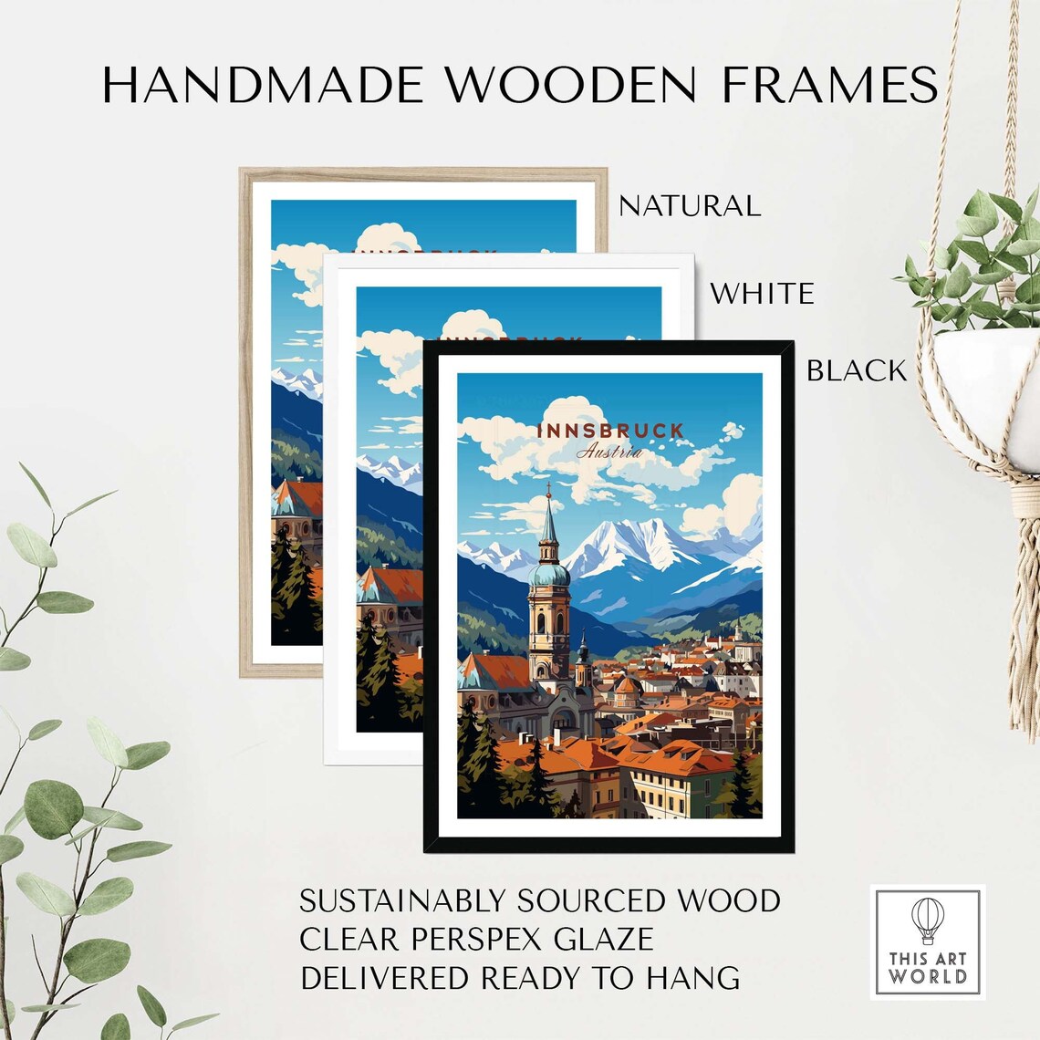 Innsbruck Austria Church Tower Snow Capped Alps Skyline Travel Poster - Image 4