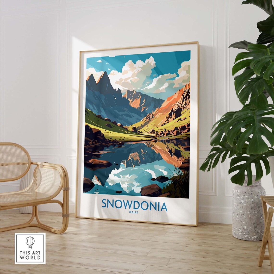 Snowdonia Wales Mountain Lake Peaks Reflection Vintage Travel Poster - Image 3