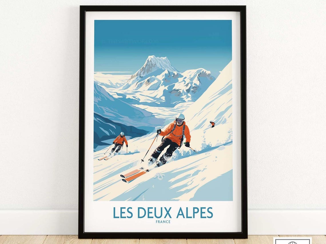 Les Deux Alpes Ski Print Art Travel Home Dcor Poster Gift Illustration Artwork