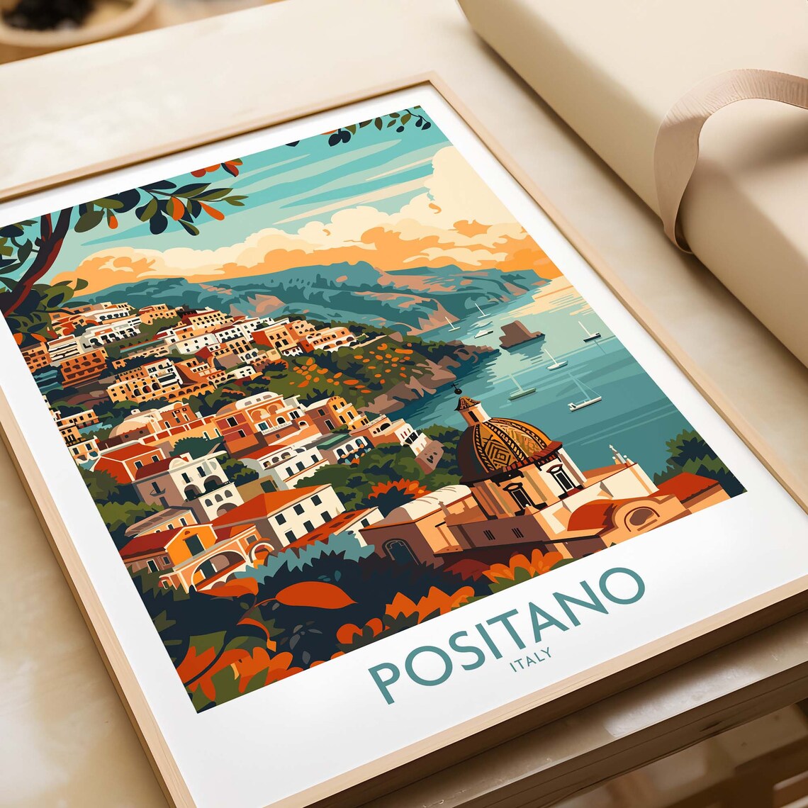 Positano Italy Amalfi Coast Seaside Town Vintage Travel Poster