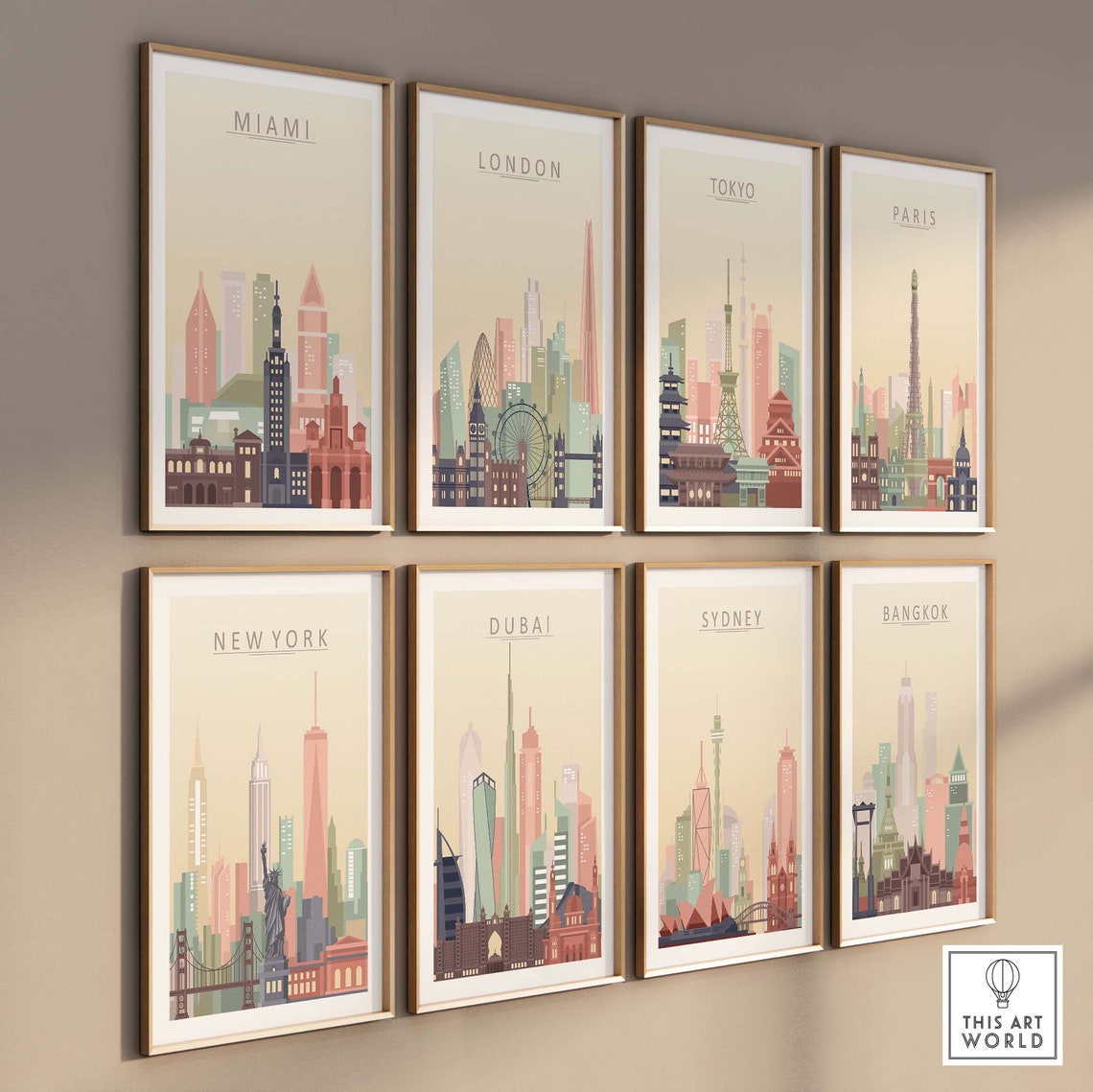 Miami Florida Minimalist Skyline Pastel Cityscape Art Poster - Image 3