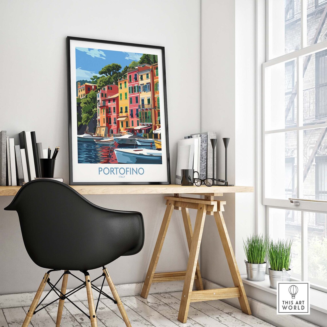 Portofino Harbor Boats Colorful Houses Seaside Village Art Poster - Image 4