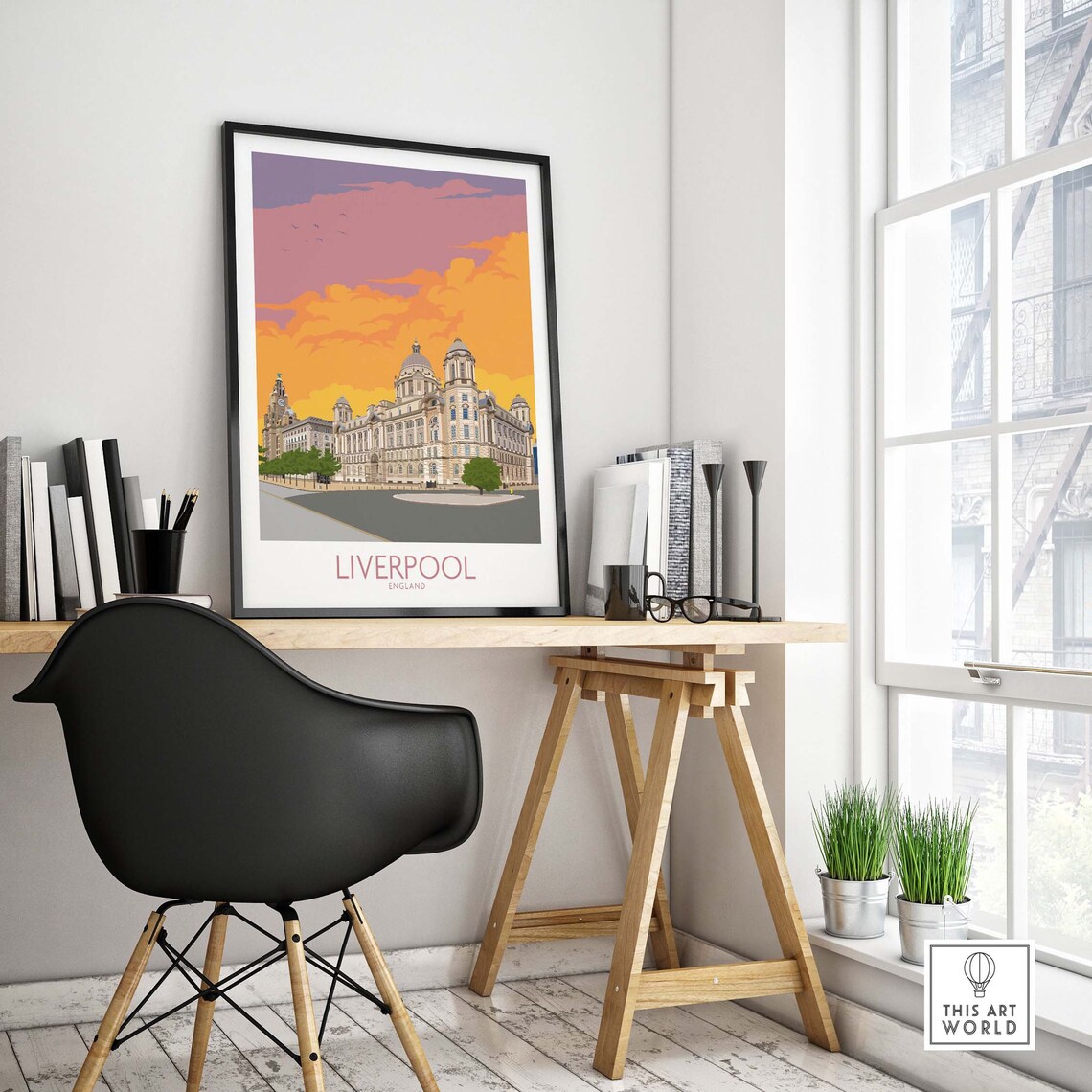 Liverpool England Waterfront Sunset Historic Buildings Art Poster