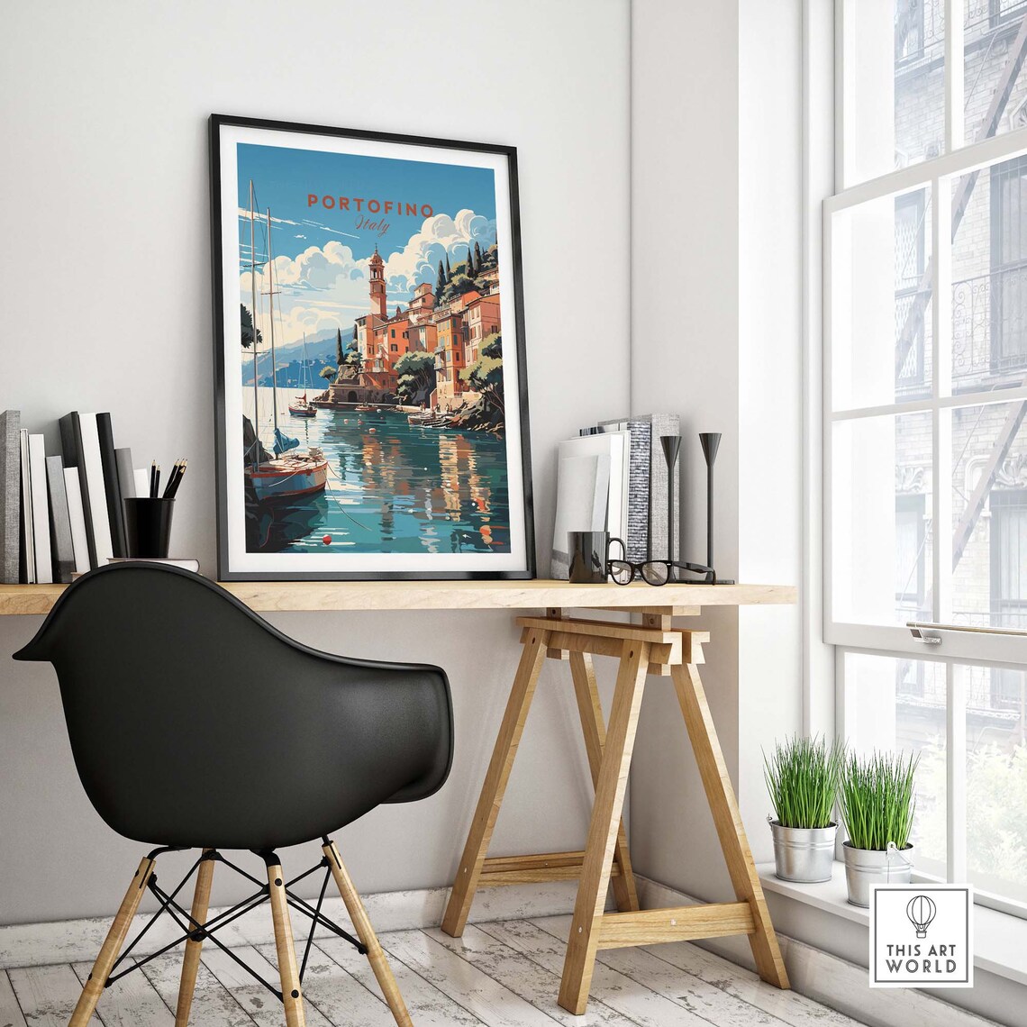 Portofino Italy Harbor Sailboats Waterfront Village Travel Poster - Image 4