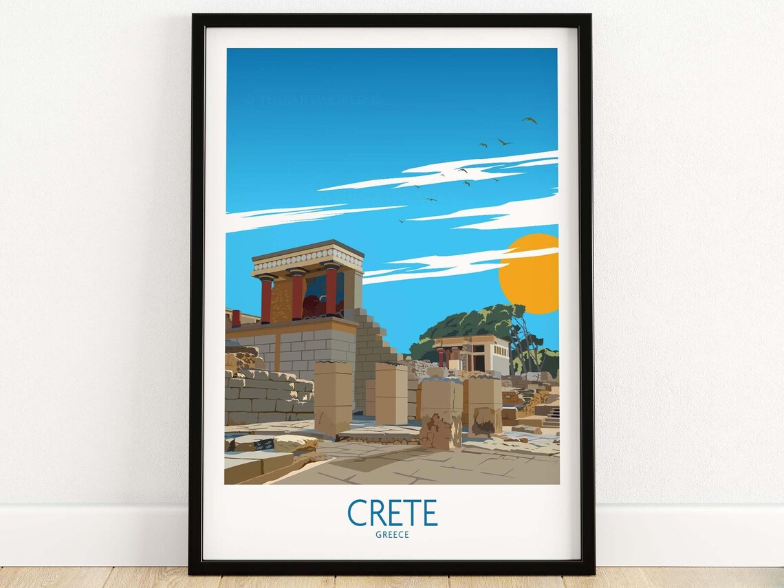 Crete Greece Ancient Knossos Palace Ruins Vintage Travel Poster