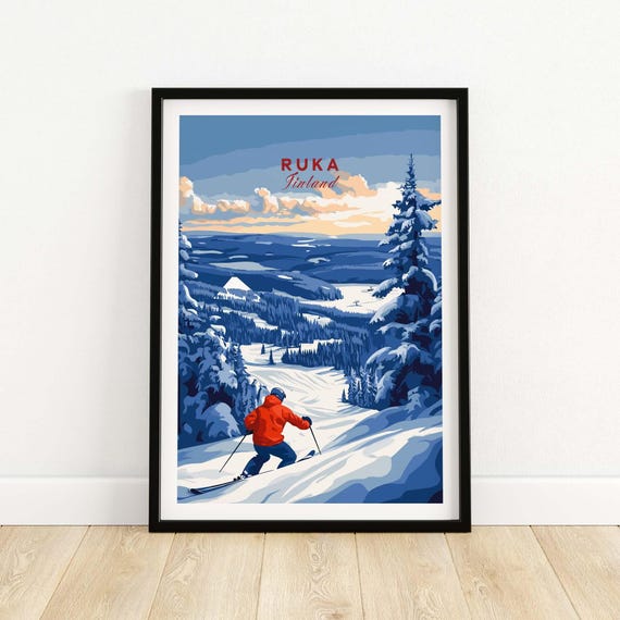 Lapland Ski Landscape Art Ruka Finland Print Winter Sports Scene