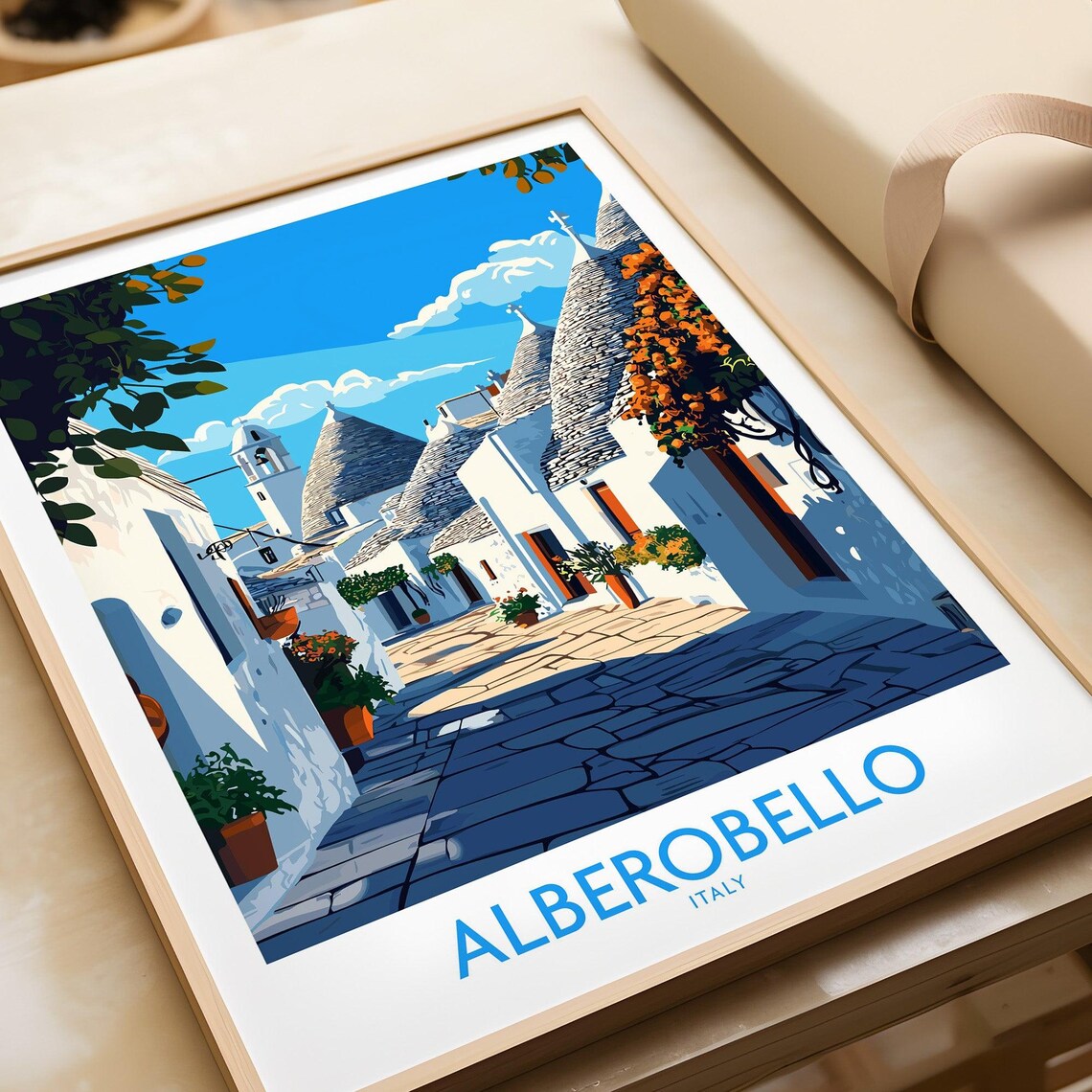 Alberobello Italy Trulli Cone Houses Puglia Village Travel Poster