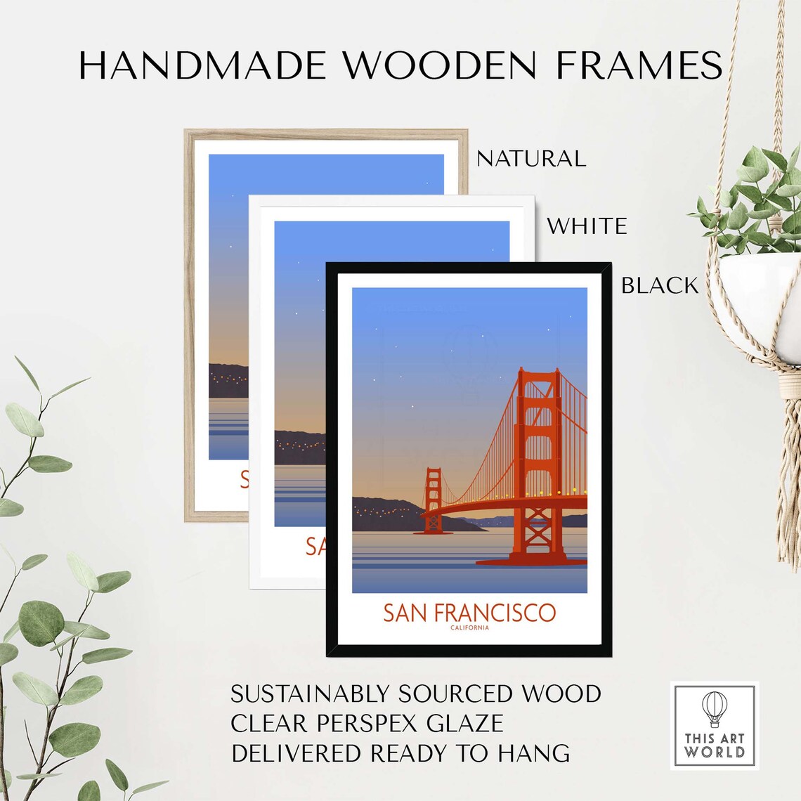 San Francisco Travel Poster, Golden Gate Bridge Cityscape - Image 2