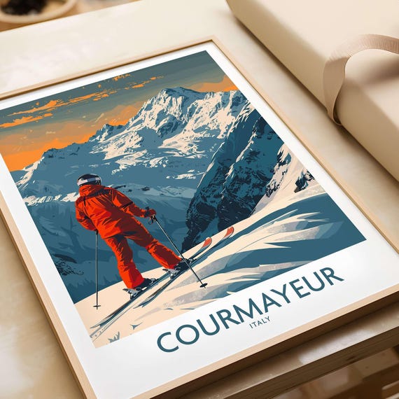 Courmayeur Italy Ski Resort Travel Poster
