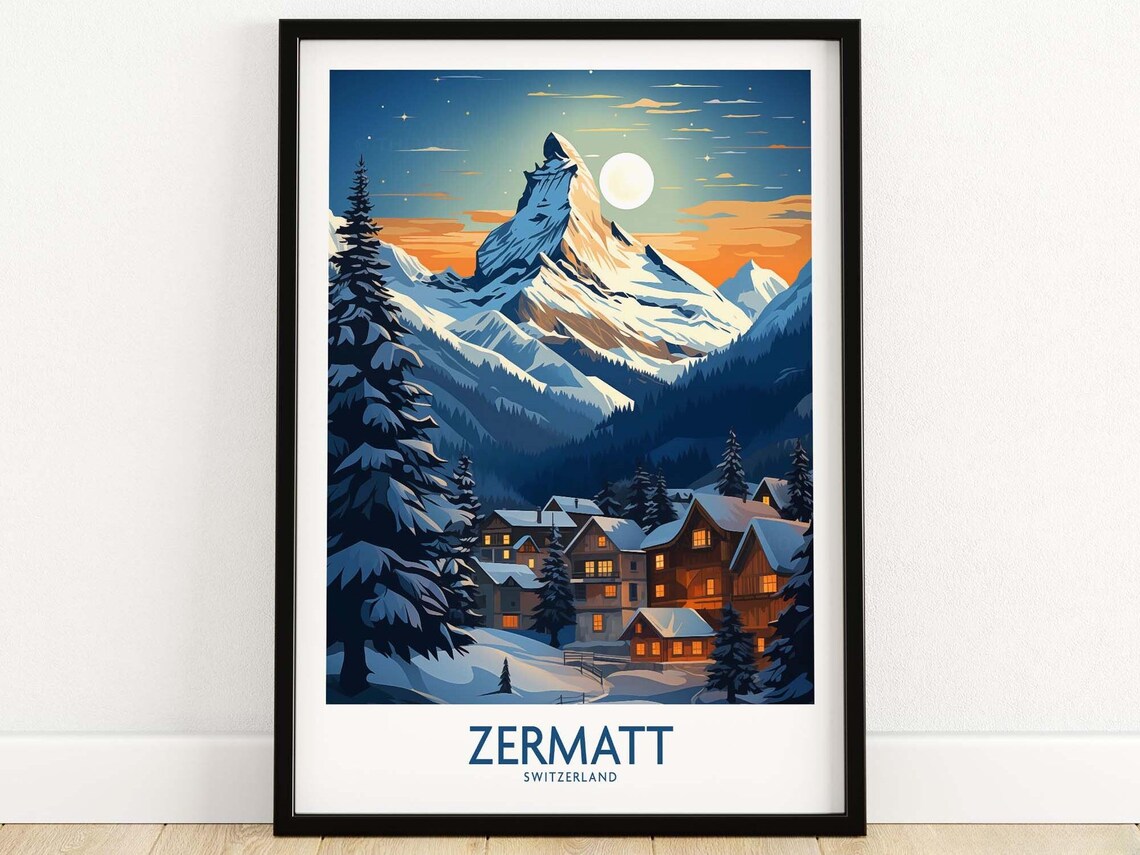Zermatt Switzerland Travel Poster, Home Decor Print