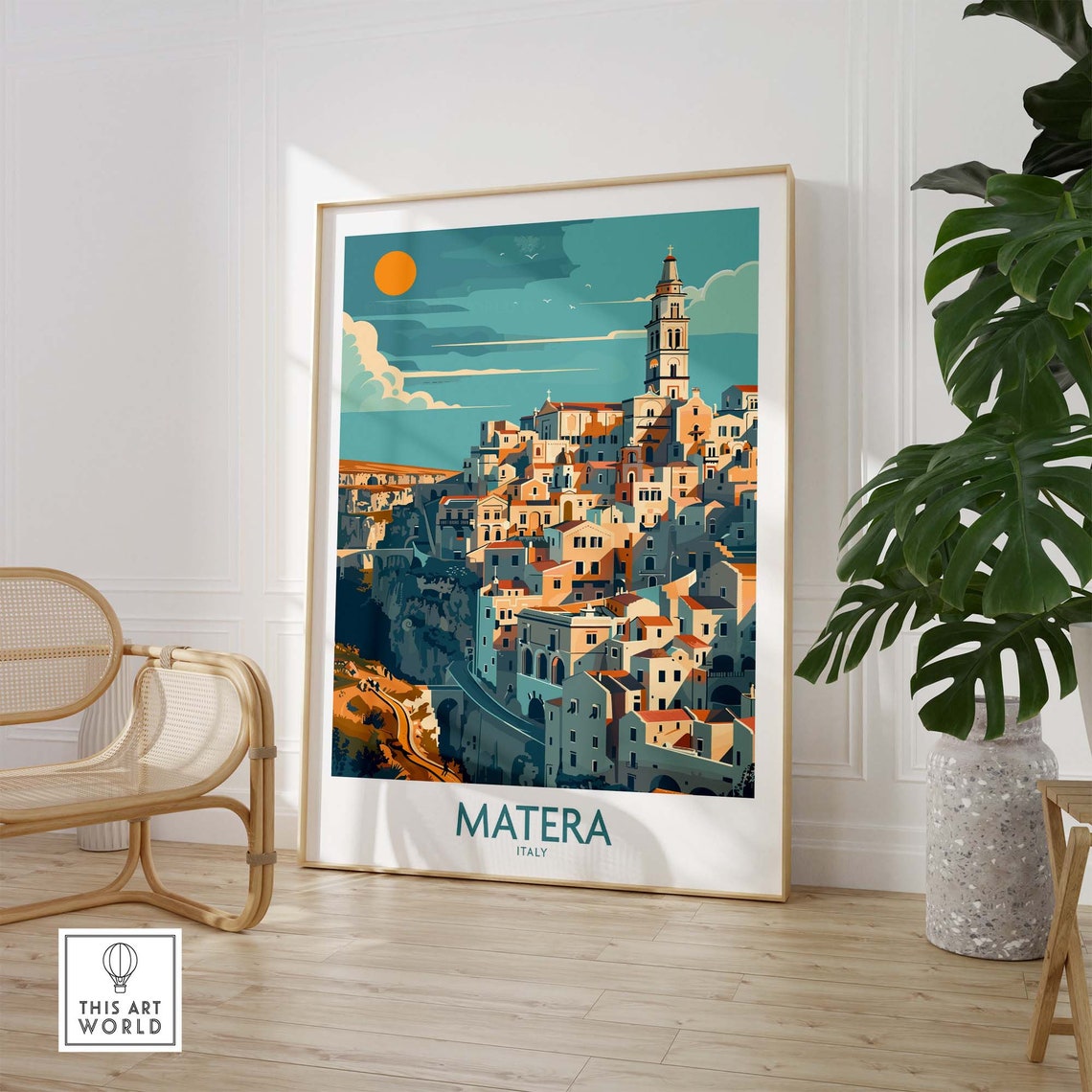 Matera Italy Ancient Cave City Panorama Cathedral Tower Poster - Image 2