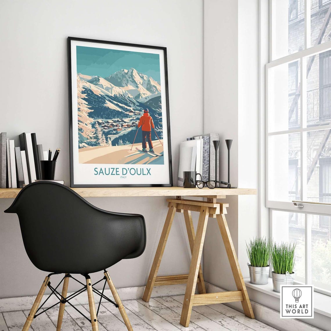 Sauze Doulx Ski Resort, Italy Winter Sports Art Print - Image 4