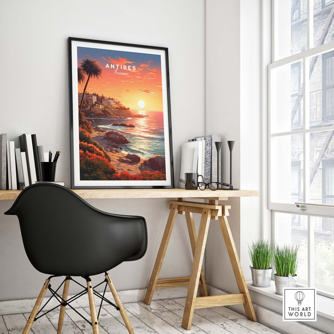 Antibes France Mediterranean Sunset Rocky Coastline Travel Poster - Image 4