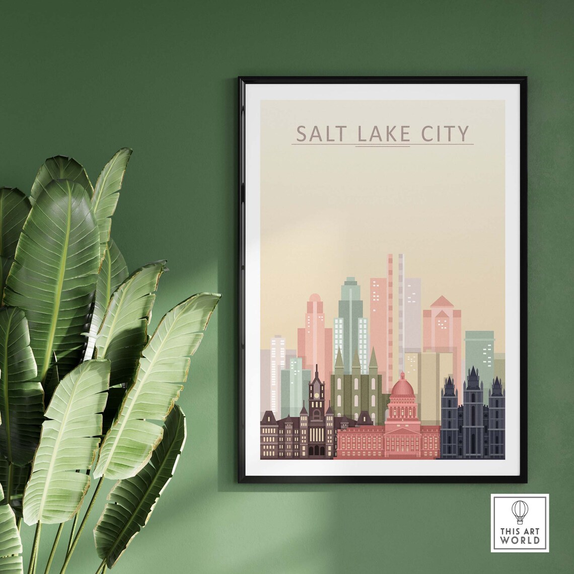 Salt Lake City Utah Pastel Skyline Historic Cityscape Travel Poster - Image 2