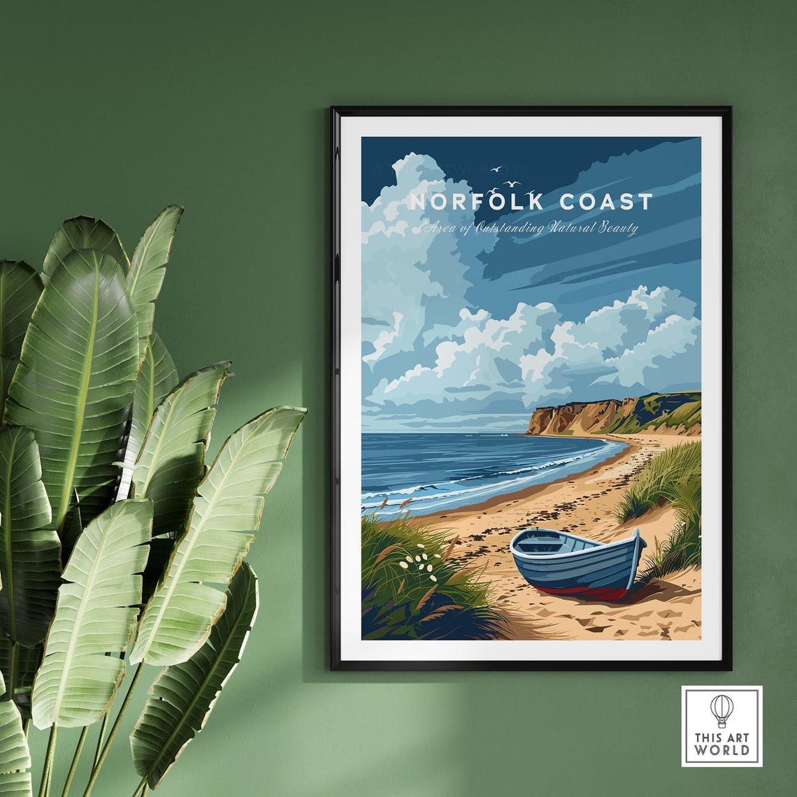 Blue Norfolk Coast England Beach Boat Sand Dunes Retro Poster - Image 2